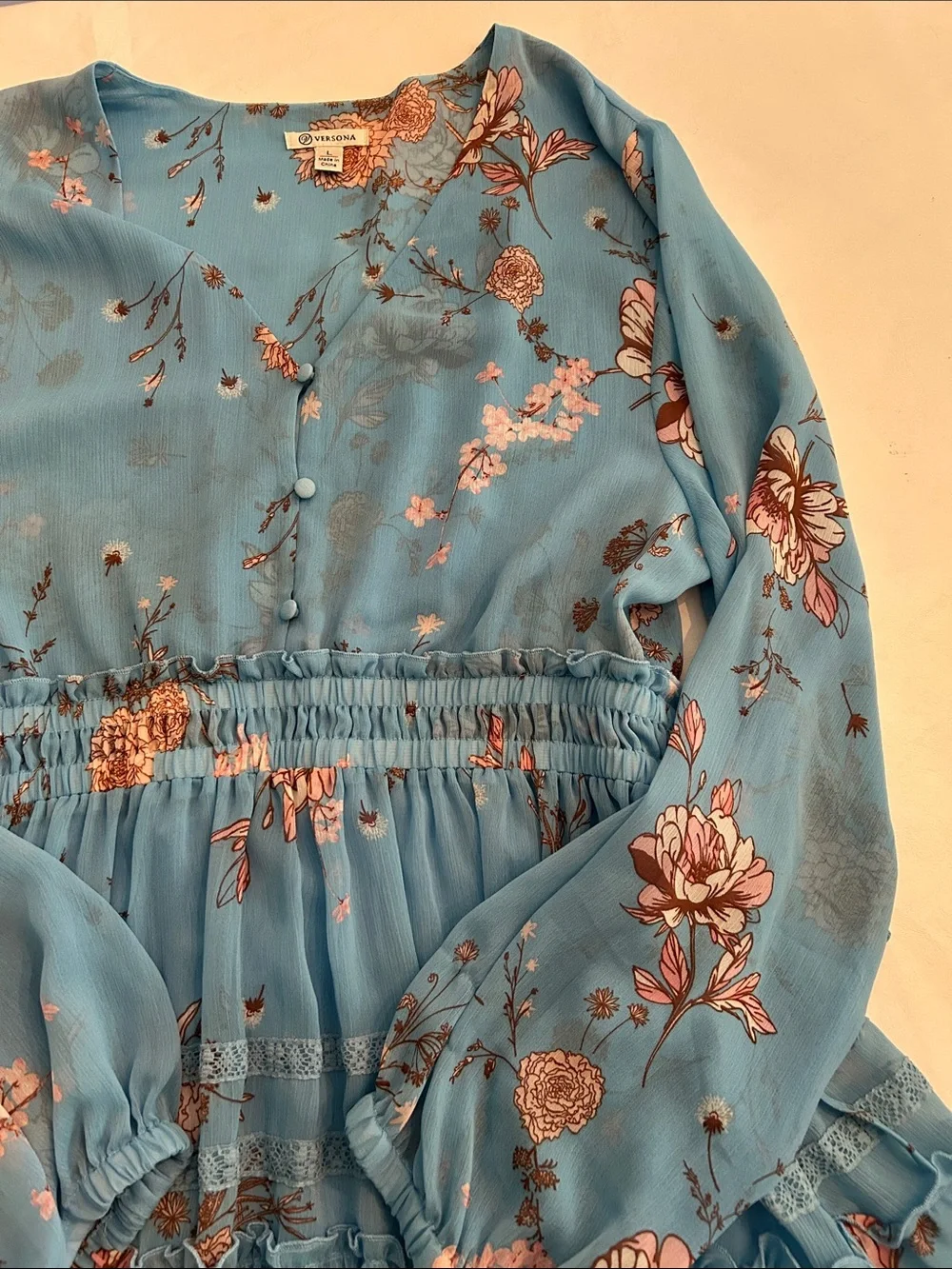 Versona Blue Floral Tiered Dress - Picture 3 of 6